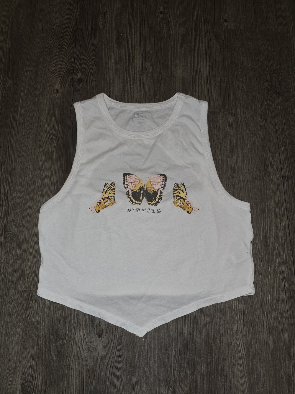 O'Neill White Butterfly Graphic Cropped Tank